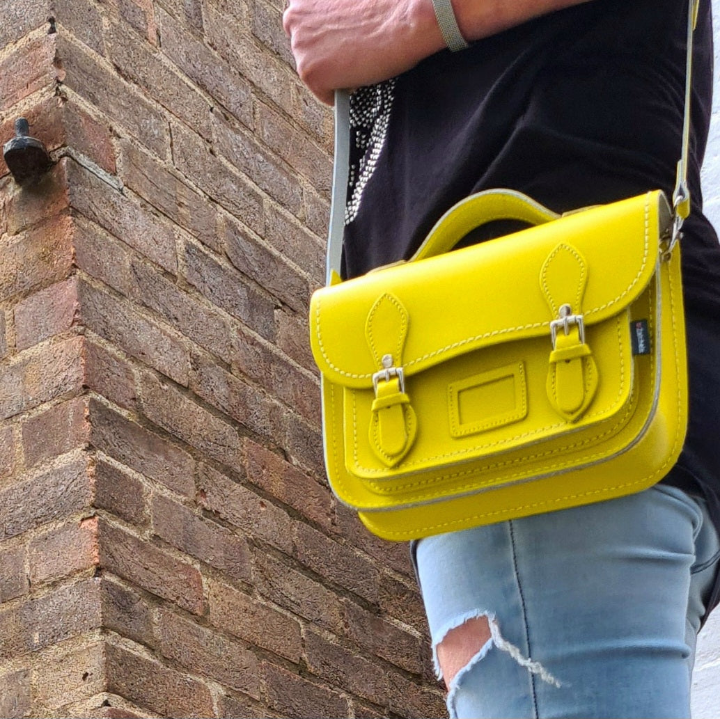 Leather Midi Satchel - Pastel Daffodil Yellow-1
