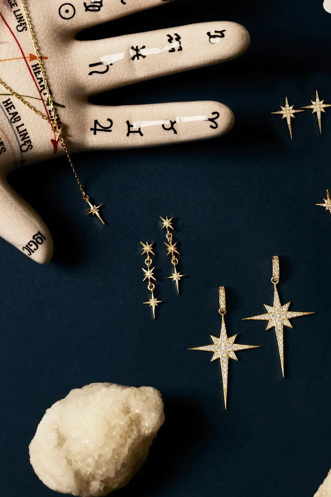 North Star Burst Large Drop Earrings Gold-3