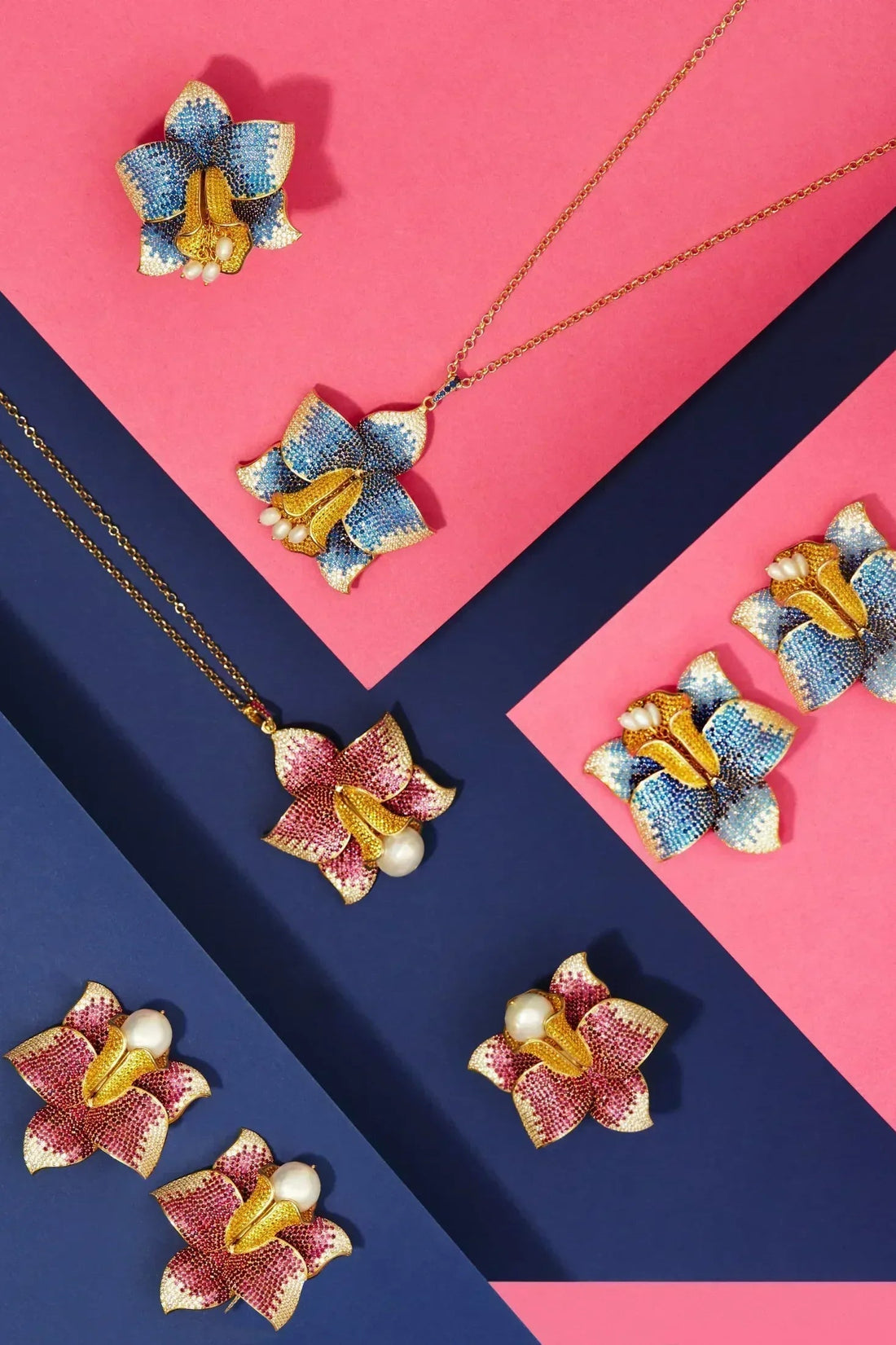 Daffodil With Pearl Earrings Gold Ruby CZ-2