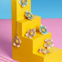 Pansy Flower Blue Necklace Gold-3