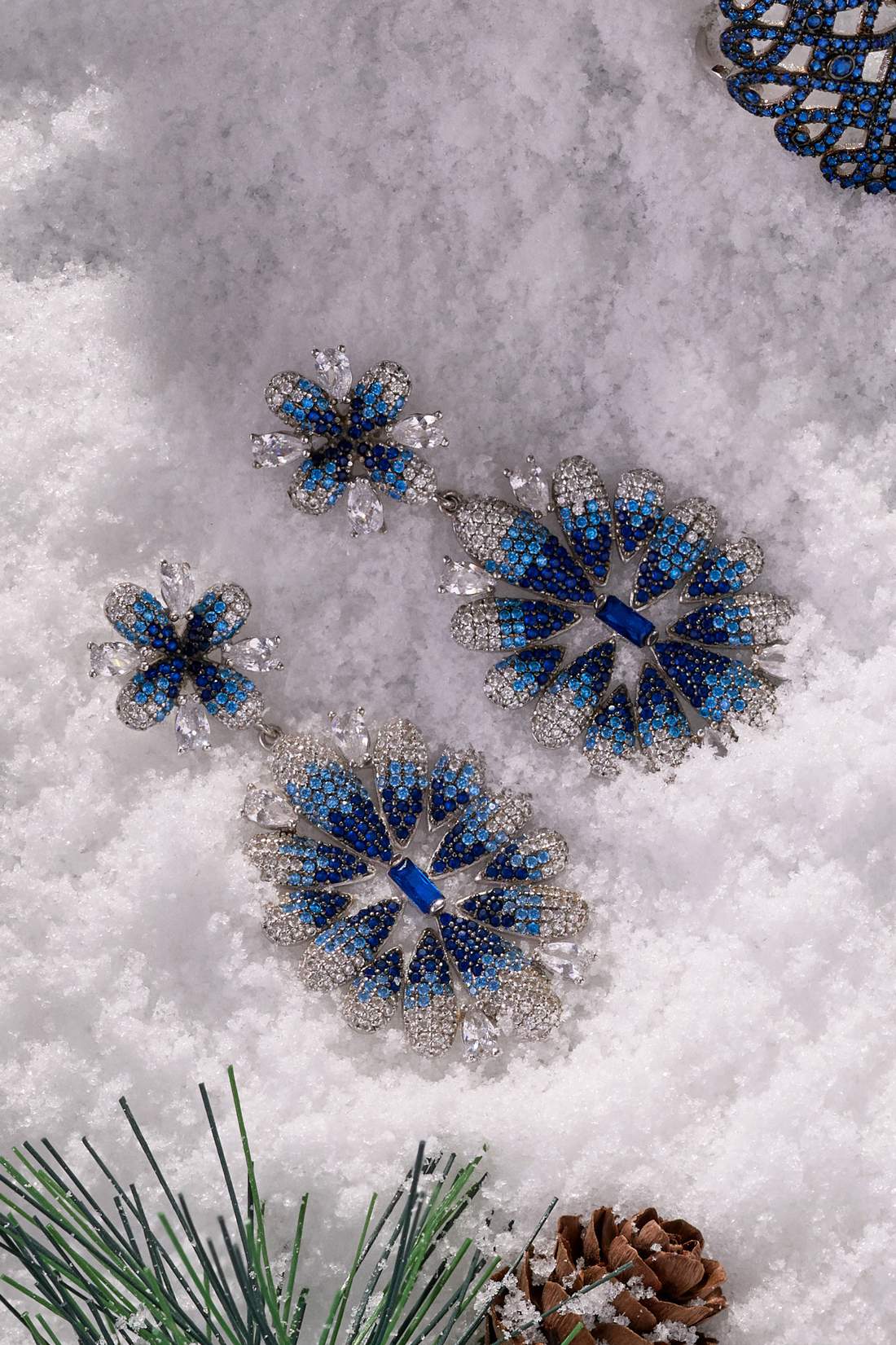 Babylon Ice Blue Gradient Flower Drop Earrings Silver-3