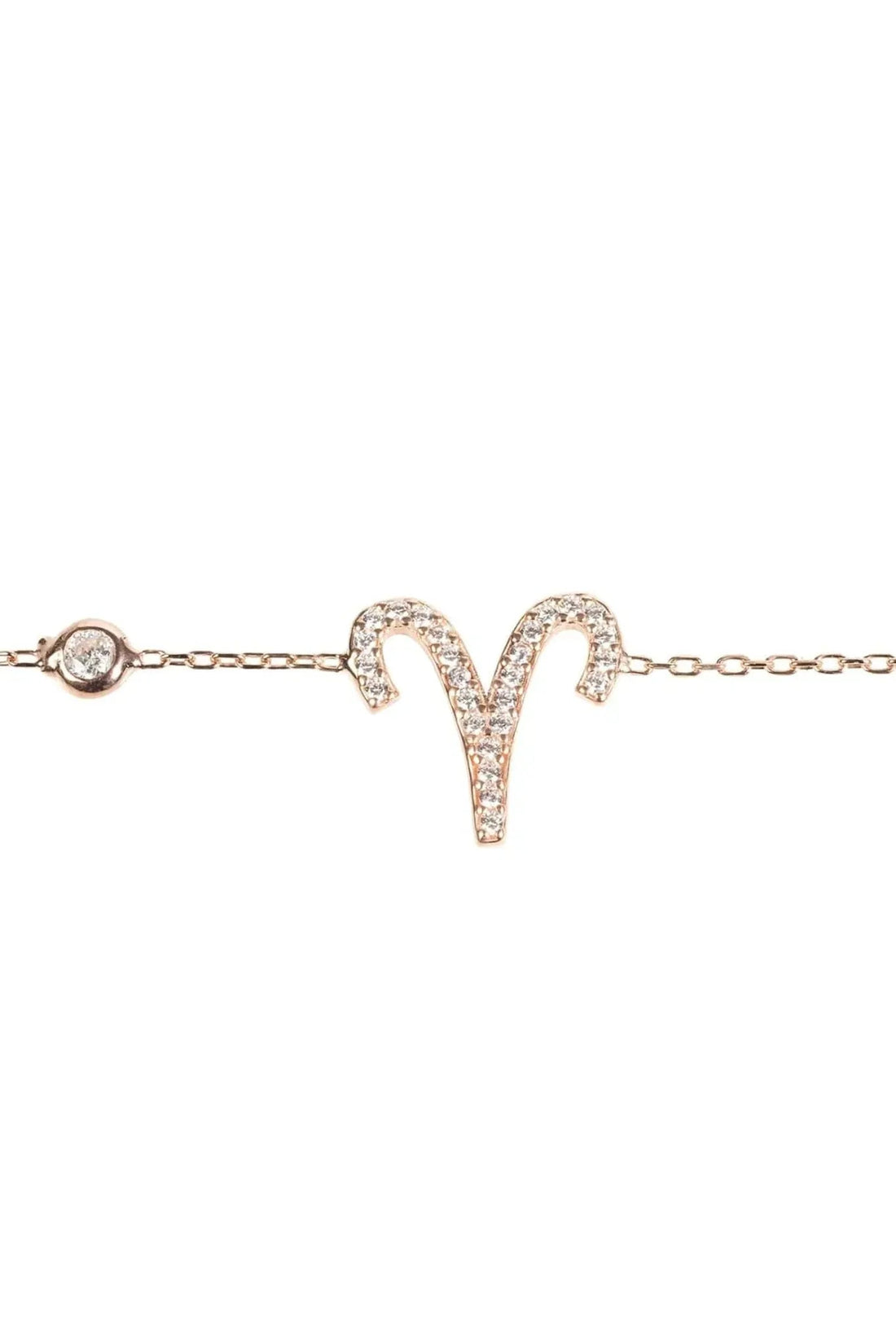 Aries zodiac bracelet with round charm clasp and sparkling aries symbol, silver tone