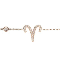 Aries zodiac bracelet with round charm clasp and sparkling aries symbol, silver tone