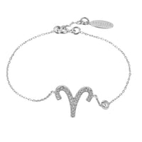 Aries zodiac star sign bracelet in silver tone with large sparkling aries symbol pendant