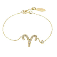 Aries zodiac star sign bracelet in gold tone with sparkling aries symbol charm and tag clasp