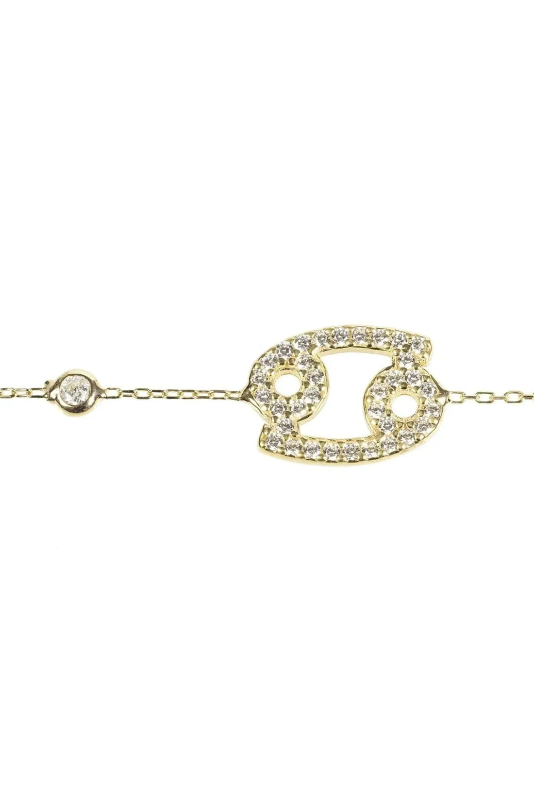 Cancer zodiac bracelet in gold tone with large crystal crab face charm