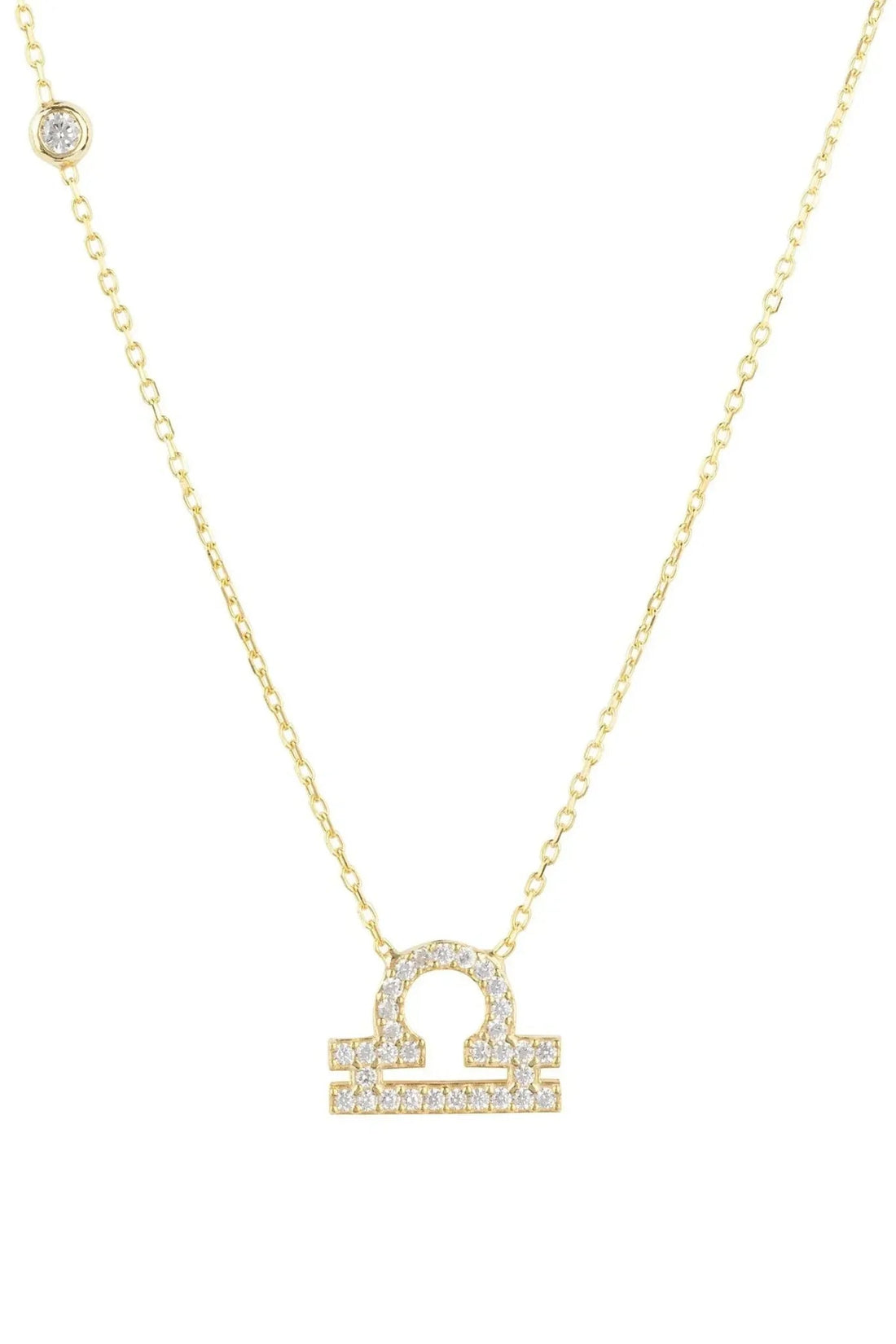 Gold Libra pendant necklace with crystal zodiac charm