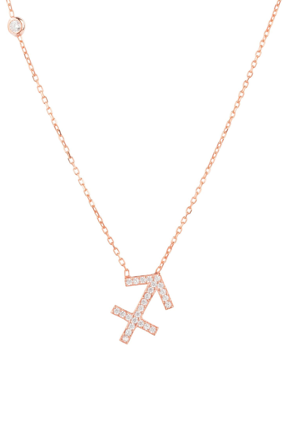 Rose gold zodiac pendant necklace with Sagittarius symbol charm