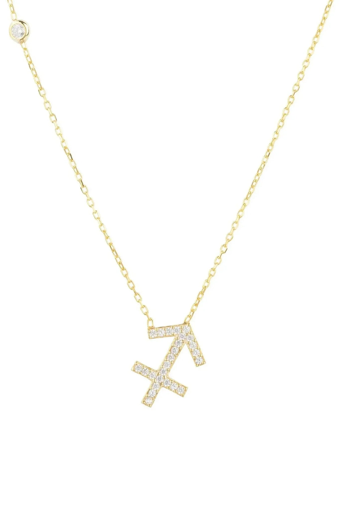 Gold Sagittarius pendant necklace with chain and small crystal accents