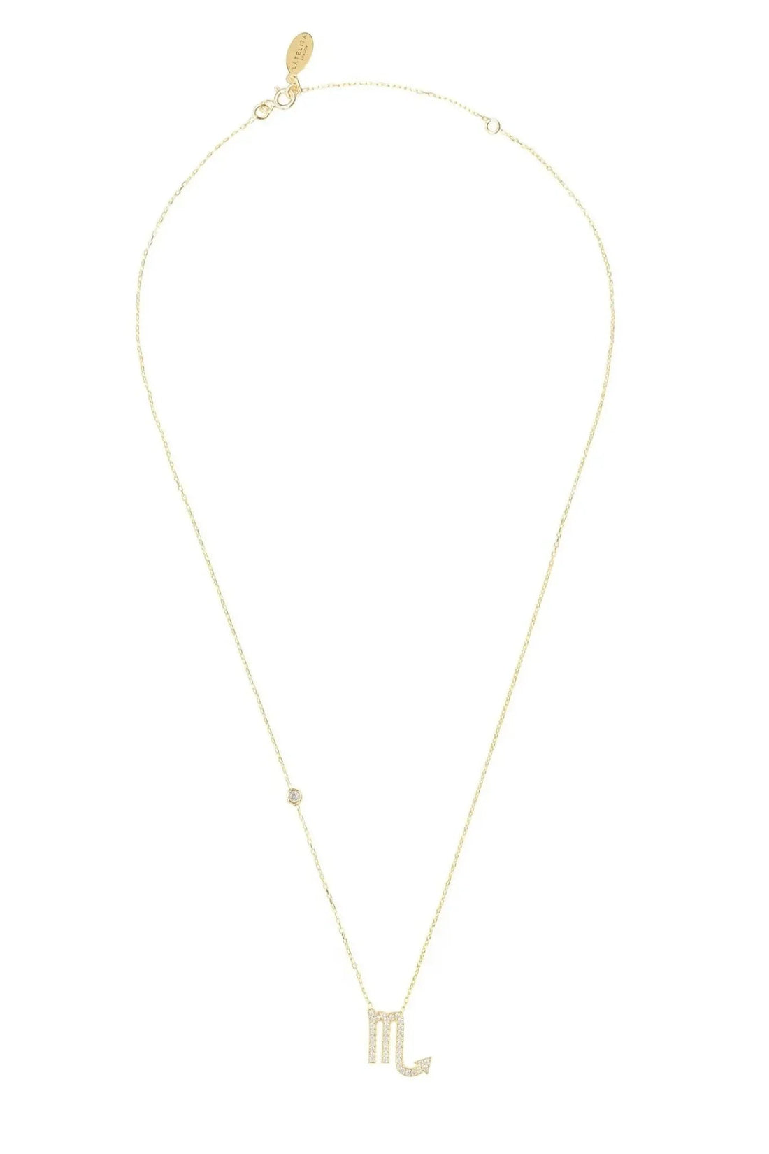 Gold Scorpio zodiac pendant necklace with elongated chain and clasp