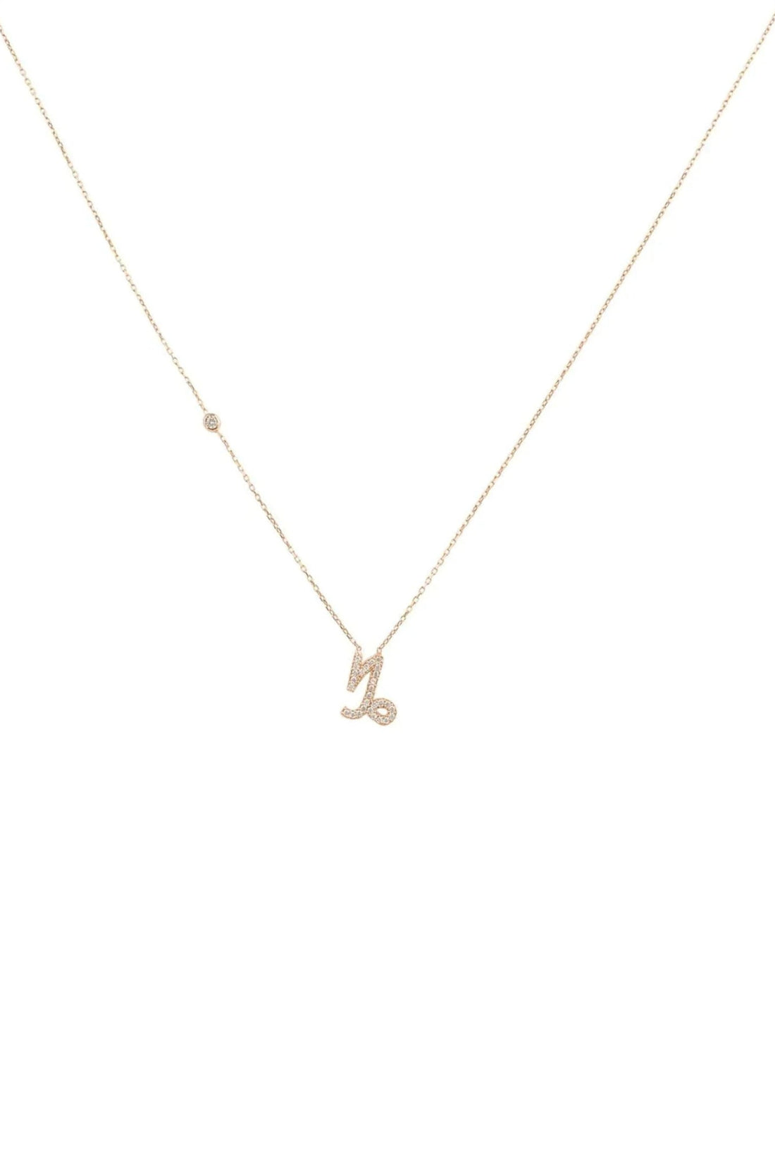 Rose gold zodiac pendant necklace with Capricorn charm on a thin chain