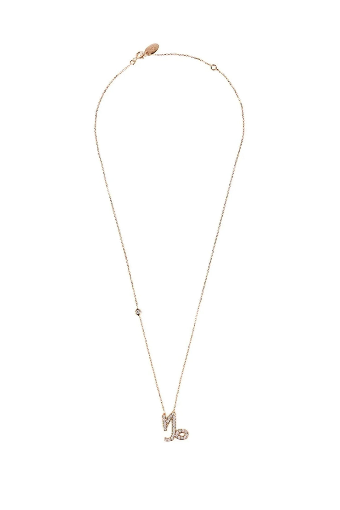 Rose gold Capricorn charm pendant necklace, full length with thin chain