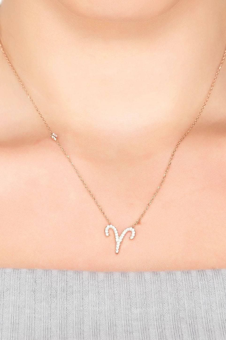 Zodiac Star Sign Pendant Necklace Silver Aries-1