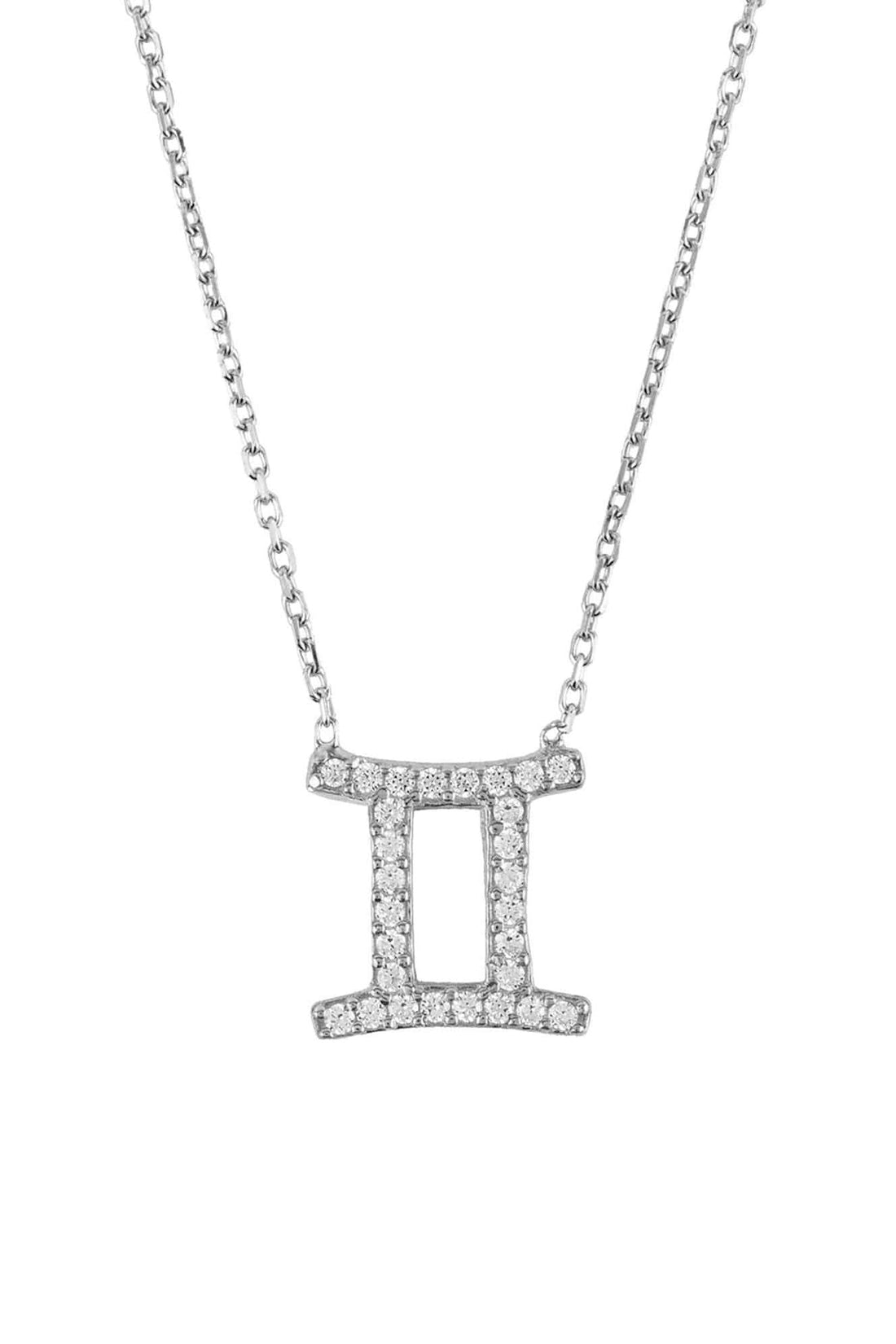 Silver Gemini zodiac pendant necklace with Roman numeral II charm