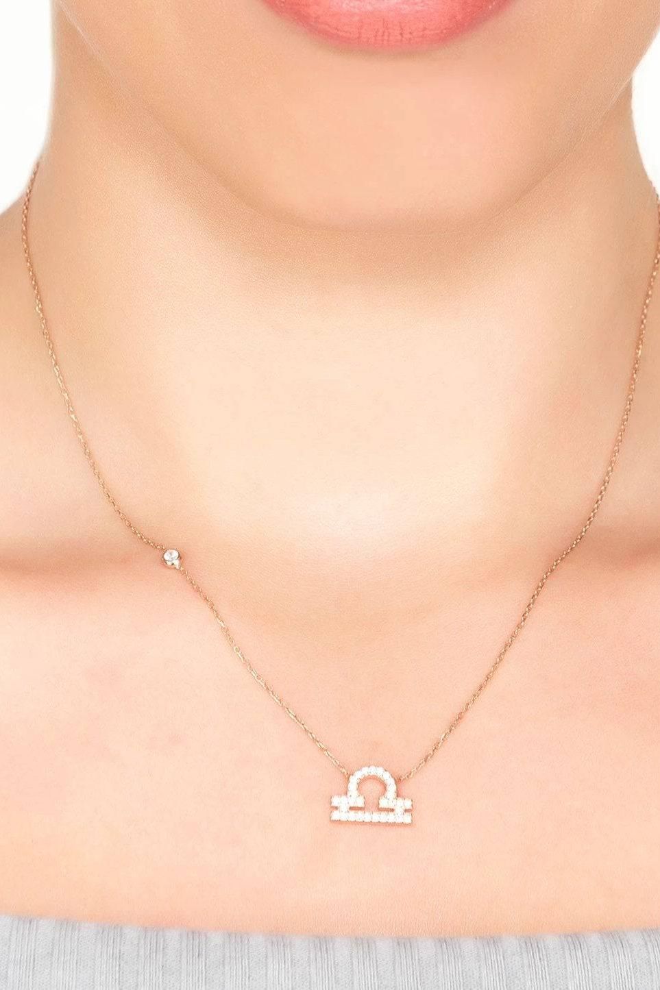 Zodiac Star Sign Pendant Necklace Silver Libra-1