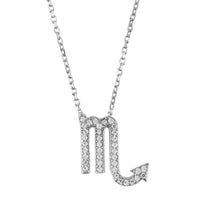 Silver zodiac star sign pendant necklace with faceted Scorpio symbol on chain