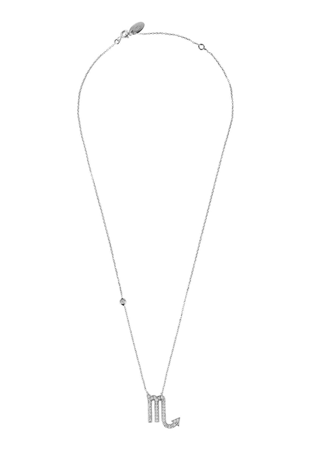 Silver zodiac star sign pendant necklace with small Scorpio symbol charm and chain